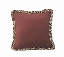 dark rust orange velvet decorative throw pillow with fringe for sofa