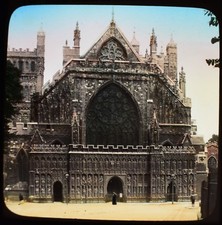 ANTIQUE Magic Lantern Slide EXETER CATHEDRAL WEST FRONT C1910 PHOTO DEVON