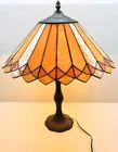 Vintage Tiffany Style Stained Slag Glass Cast Metal Base Table Lamp 23" x 19"