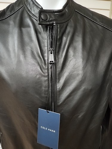 COLE HAAN Genuine Leather Black Moto Jacket Lined Ultra Soft Men’s Size Medium - Picture 2 of 8
