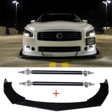 For Nissan Maxima S SV Sedan Front Bumper Lip Splitter Glossy Black + Strut Rods