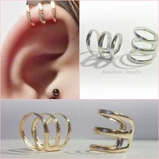 1 PAIR Unisex Cuff Clip on Gold or Silver Tone 1/2" Wrap Non-Pierced Earrings