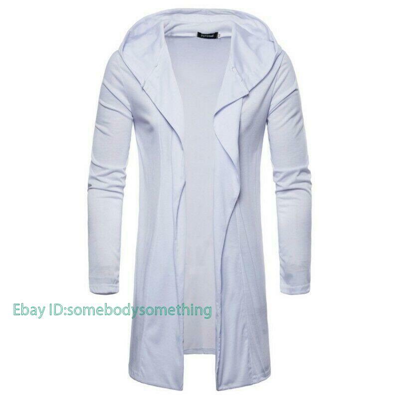 Men's Medium Length hoodie Long sleeve Jacket Hooded Trench Coat