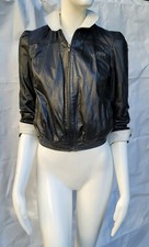 Vintage 1980's G-iii Black Leather Jacket White Trim Korea Sz 3