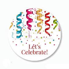 Let's Celebrate Streamer Favor Labels Scrapbook Stickers 5 Sizes Matte or Glossy