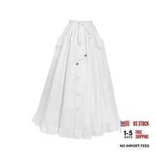 Womens Renaissance Skirt Victorian High Waist Peasant Double Medium White
