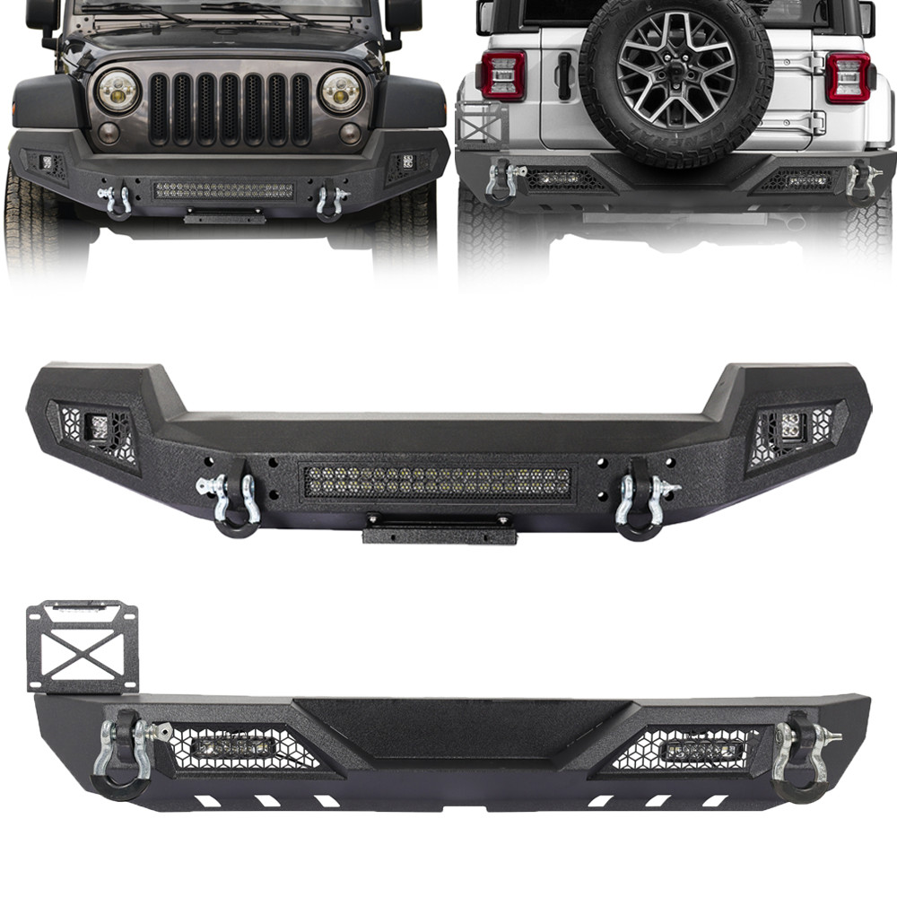 Front&Rear Bumper w/LED Lights & D-Rings For 2007-2018 Jeep Wrangler JK& JKU