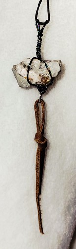 Minimalist Art Deco ▪︎ Wire Wrapped Chondrodite Stone & Leather Necklace Pendant