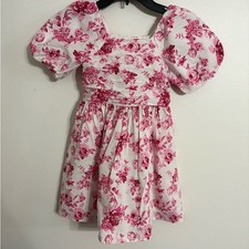 Tahari Girls Pink Floral Puff-Sleeve Summer Dress