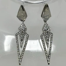 Vintage Silver Tone Gun Metal Rhinestone Modern Contemporary Dangling Earrings