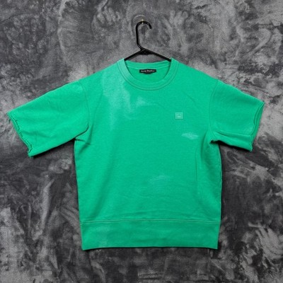 Acne Studios Sweatshirt Mens Medium Green Fair Face Patch Short Sleeve Frayed
