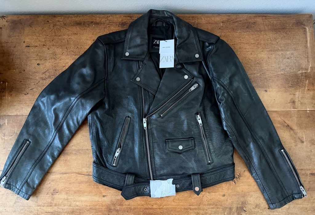 Zara Real Buffalo Leather Moto Jacket, Size Med Mens / XL Womens