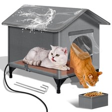 Large Heated Cat Shelter for Outside Winter, Foldable with Heating Pad  Weat...