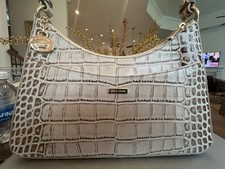 Brahmin ESME Fairest Grey Meadowlands leather  canvas w/embroidery shoulder bag