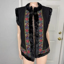 Vintage Victor Costa Occasion Women's Jacket L Vest Faux Fur Metallic Wool P12