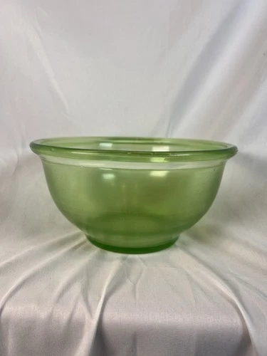 Vintage Uranium Glass Mixing Bowl 8” Green Depression Glass UV Reactive