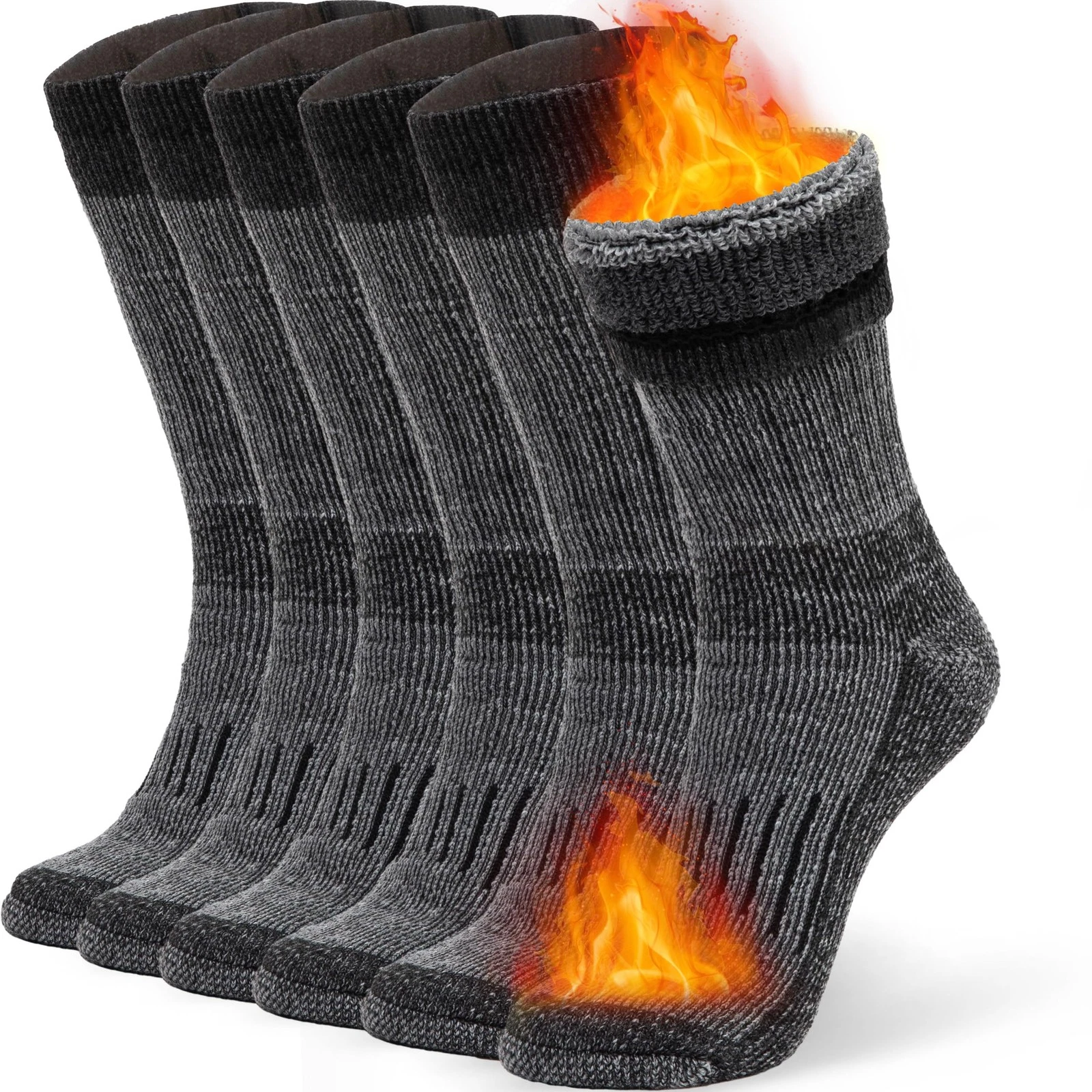 Alvada Warm Thermal Wool Socks for Winter Medium-Large, A8-black (3 Pairs)