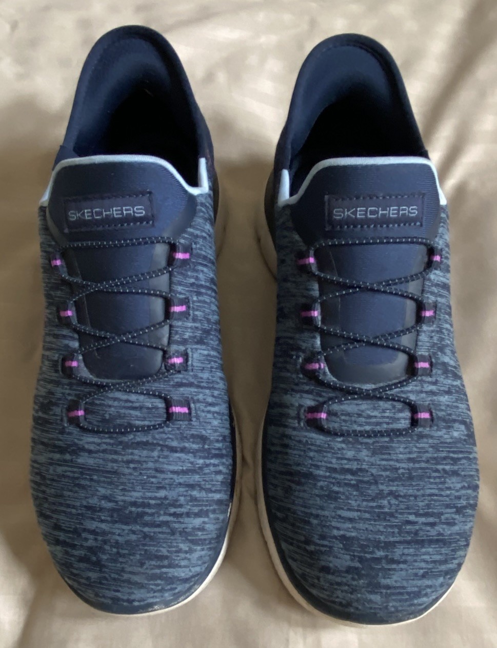 Skechers Womens Blues/Pink Slip-ins Hands Free Memory Sneakers Shoes - Size 6.5