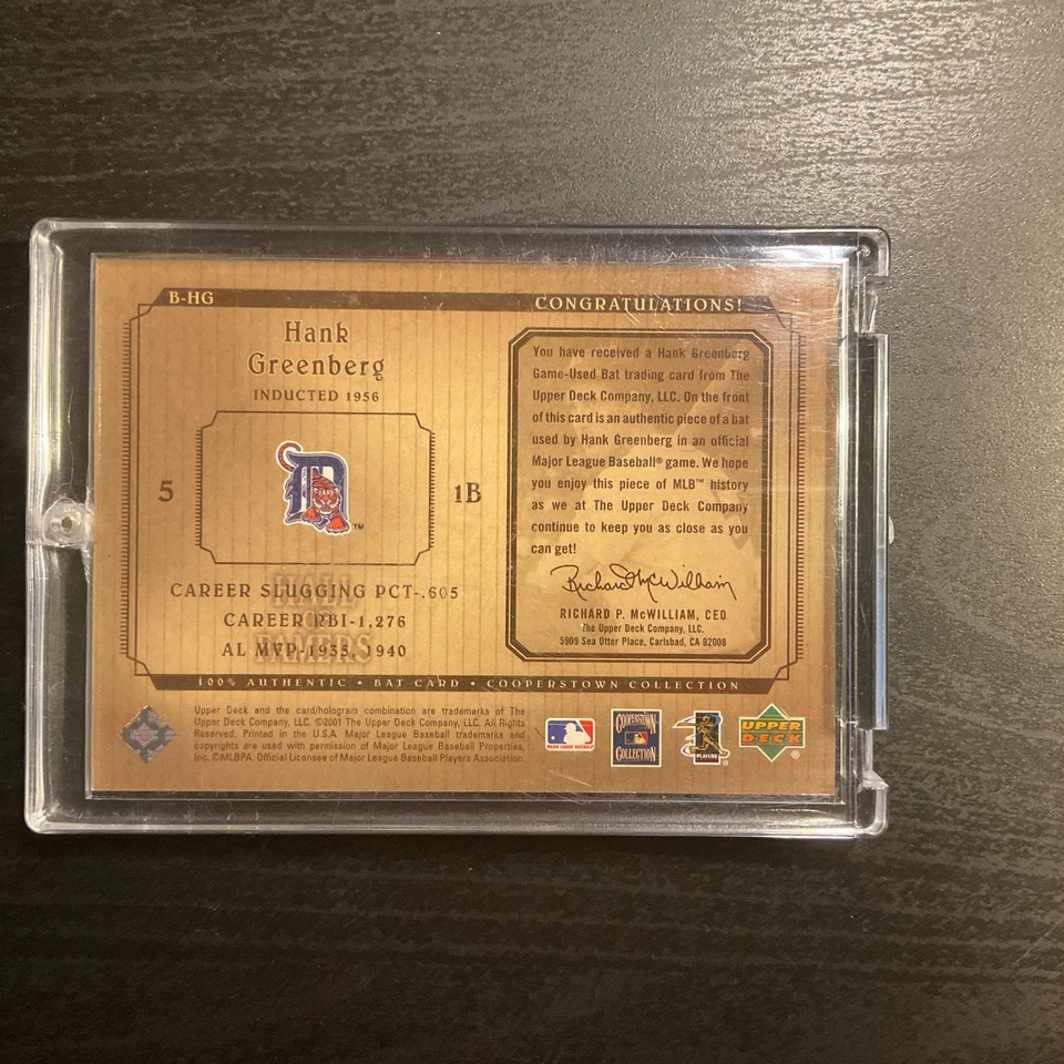 2001 Upper Deck Cooperstown Collection Hank Greenberg Bat Relic - Image 2 of 2