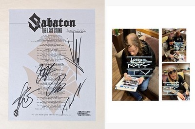 SABATON Signed 8.5x11 Lyric Sheet last stand HEROES autograph COA