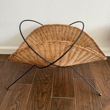 Mid Century Modern Wicker Rattan Iron Magazine Holder Vintage Italian Mcm