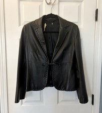 MNG Mango Women's Leather Jacket Size 12 (Fits Like S) Black 100% Lamb Leather