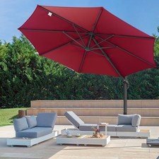 10ft Patio Umbrella Outdoor Cantilever Round Umbrella Aluminum w/ 360  Rotation