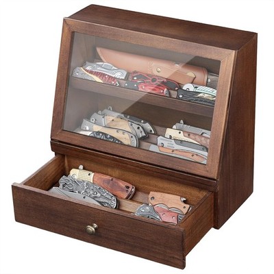 Pocket Knife Display Case Wood Box for 22 30 Folding Knives Drawer