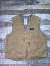 VTG Carhartt V26 CML Brown Duck Canvas Sherpa Lined Work Vest Mens XL Chest Logo