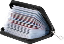 Credit Card Holder Wallet for Women Leather Zipper Card Case RFID Blocking with