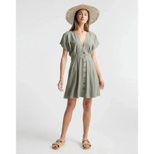 Quince Vintage Wash Tencel Button Front Dress-Olive-Medium