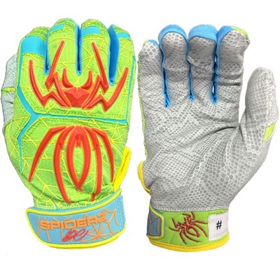 Spiderz ENDITE E Martinez Adult Baseball Batting Gloves, Neon/Red/Columbia - XXL
