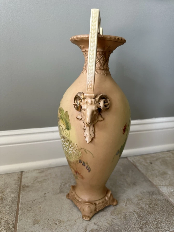 RW Rudolstadt Germany Antique Porcelain Vase with Handles Floral Green Yellow - Image 4 of 4