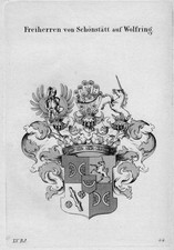 1820 Schönstätt Wolfring Wappen Adel coat of arms heraldry Heraldik Kupferstich