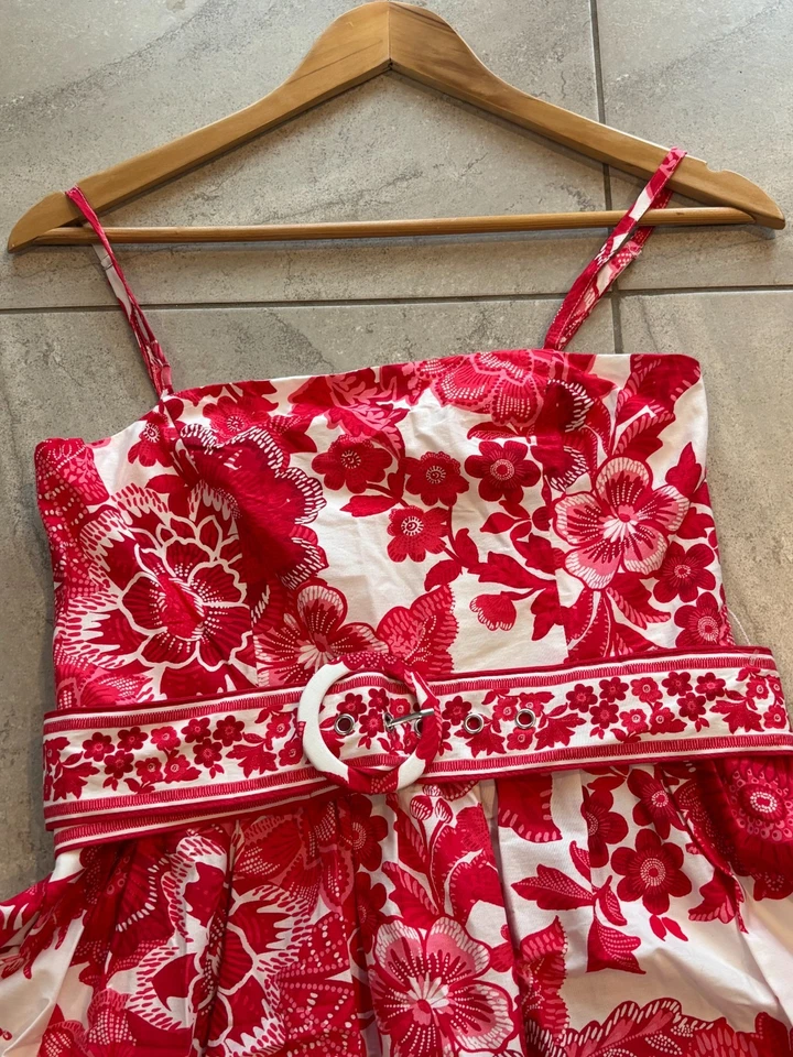 NEW w/ Defects JOIE Red White Floral Fit & Flare Spaghetti Strap Mini Dress 2 - Image 4 of 4