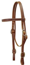 Double Stitched Harness Leather Browband Headstall w/ Nickel Plated Buckles