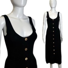 Reformation Jeans Midi Tank Dress Size XS Black Button Down Lyocell Slinky Knit