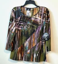 Libra NWT Women’s Multicolor Seamed Multicolor 3/4 Sleeve Top Large