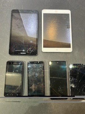 Lot of 6 Cell Phones Tablets Samsung Apple iPad Mini Broken For Parts Repair