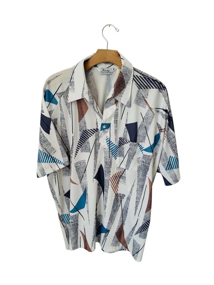 Camisa Polo De Colección Lilly Dache Para Hombres XL Multi Años 70 80 Disco Atómica Retro Geométrica Foto 3 de 4