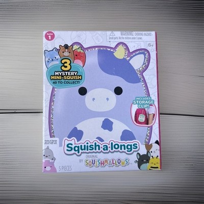 Series 1  Cow SQUISHMALLOWS SQUISH-A-LONGS W/ Clip SEALED BOX 3 Mini Mystery 