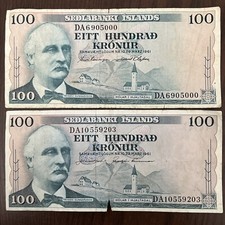 1961 100 Kronur Iceland 2 Banknotes