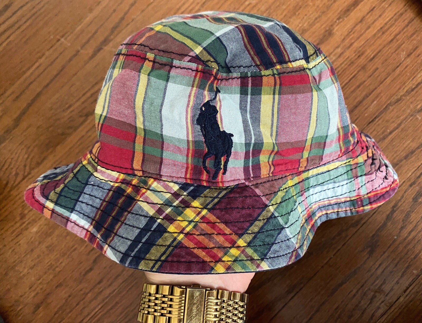 Polo Ralph Lauren Pony secchio sole blu navy bambini ragazzi reversibile a quadretti 18M 3T