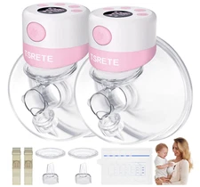 TSRETE Breast Pump, Double Wearable Breast Pump, Electric  2PACK PINK