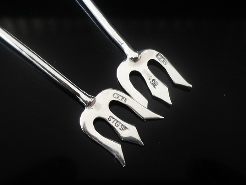 Par de horquillas encurtidas de plata de ley, decoración de cardo escocés extremos de vidrio naranja - Imagen 5 de 12