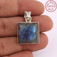 Solid 925 Sterling Silver Blue Labradorite Jewelry Pendant 1.25 Am36 Solid 925 Sterling Silver Blue Labradorite Jewelry Pendant 1.25 Am36