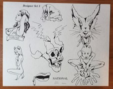 ORIGINAL Traditional Vintage 1981 National Tattoo Flash Sheet Yvon Suchet France