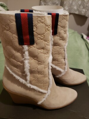 Gucci Shearling Wedge Boots Size 10.5 With Box