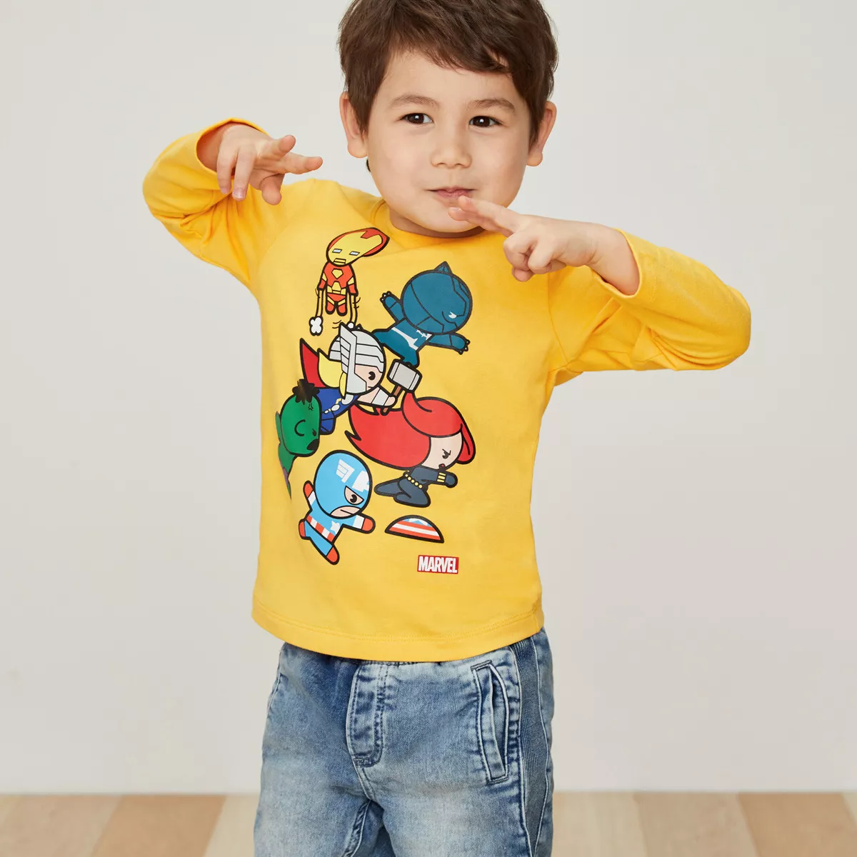 Marvel x Gap Super Hero Kawaii Cute Toddler Boys Long sleeve Shirt Yellow