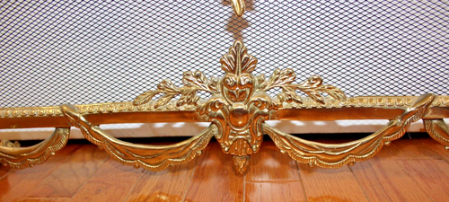 FRENCH LOUIS XVI EMPIRE STYLE ORNATE BRASS FIREPLACE SCREEN - Picture 4 of 9